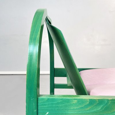 Modern French Pink Leather and Green Wood Argos Armchairs attributed to Baumann, 1970s, Set of 4-GDD-1446856