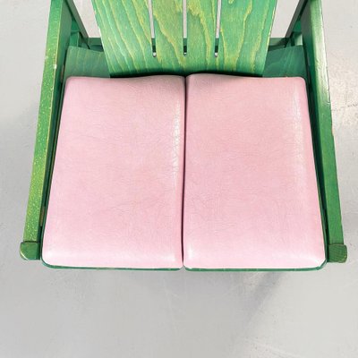 Modern French Pink Leather and Green Wood Argos Armchairs attributed to Baumann, 1970s, Set of 4-GDD-1446856