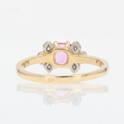 Modern French Pink Sapphire Diamonds & 18 Karat Yellow Gold Thin Ring-OLU-1335857