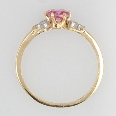 Modern French Pink Sapphire Diamonds & 18 Karat Yellow Gold Thin Ring-OLU-1335857