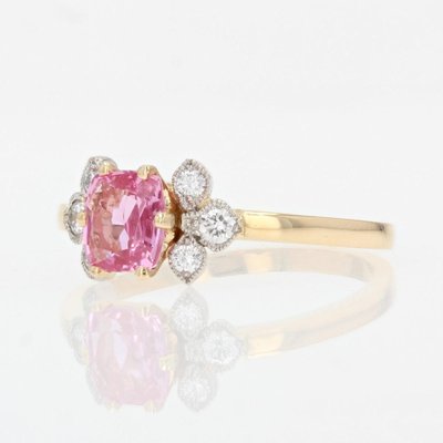 Modern French Pink Sapphire Diamonds & 18 Karat Yellow Gold Thin Ring-OLU-1335857