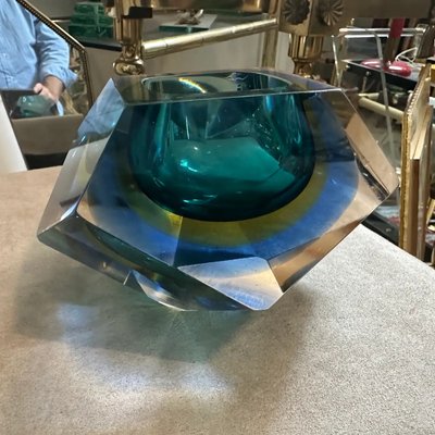 Modern Green and Blue Sommerso Faceted Murano Glass Ashtray from Seguso, 1970s-NMK-2036011