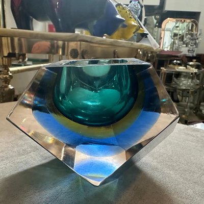 Modern Green and Blue Sommerso Faceted Murano Glass Ashtray from Seguso, 1970s-NMK-2036011