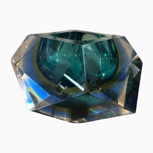 Modern Green and Blue Sommerso Faceted Murano Glass Ashtray from Seguso, 1970s-NMK-2036011