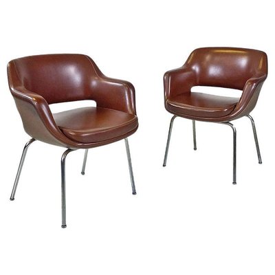 Modern Italian Armchairs in Brown Leather and Chrome-Plated Steel from Cassina, 1970s, Set of 2-GDD-1779811