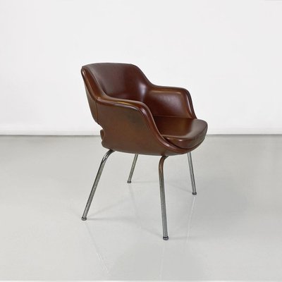 Modern Italian Armchairs in Brown Leather and Chrome-Plated Steel from Cassina, 1970s, Set of 2-GDD-1779811