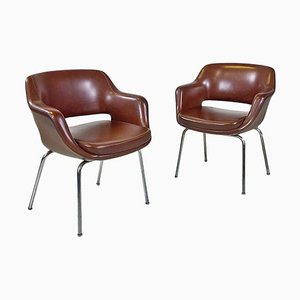 Modern Italian Armchairs in Brown Leather and Chrome-Plated Steel from Cassina, 1970s, Set of 2-GDD-1779811