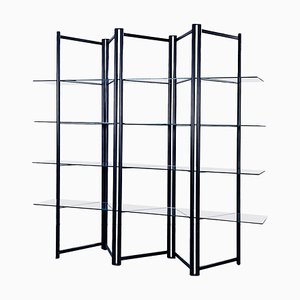 Modern Italian Black Metal and Tempered Glass Bookcase, 1990s-GDD-1344047