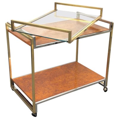 Modern Italian Brass and Briar Trolley with Service Tray, 1980s-JDR-1126159