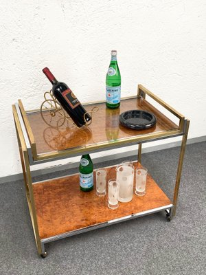 Modern Italian Brass and Briar Trolley with Service Tray, 1980s-JDR-1126159