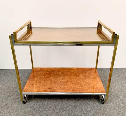 Modern Italian Brass and Briar Trolley with Service Tray, 1980s-JDR-1126159