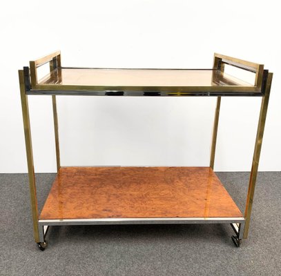 Modern Italian Brass and Briar Trolley with Service Tray, 1980s-JDR-1126159