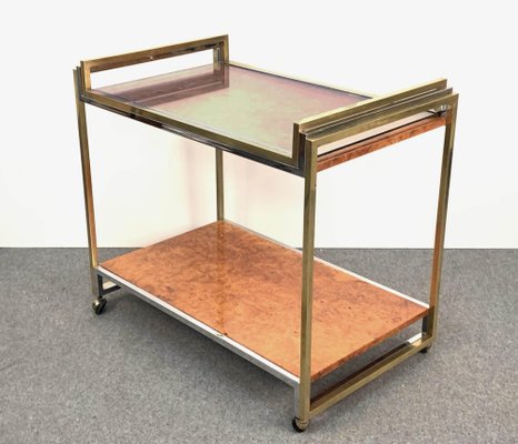 Modern Italian Brass and Briar Trolley with Service Tray, 1980s-JDR-1126159