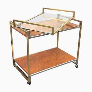 Modern Italian Brass and Briar Trolley with Service Tray, 1980s-JDR-1126159