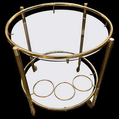 Modern Italian Brass Round Bar Cart, 1970s-NMK-1327489