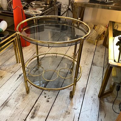 Modern Italian Brass Round Bar Cart, 1970s-NMK-1327489