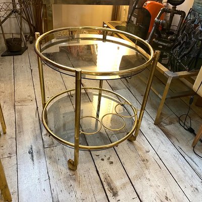 Modern Italian Brass Round Bar Cart, 1970s-NMK-1327489