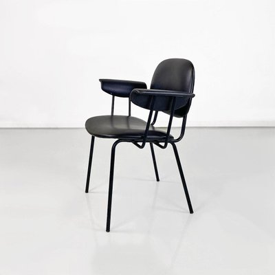 Modern Italian Chair in Metal and Black Leather with Arms, 1960s-GDD-1777396