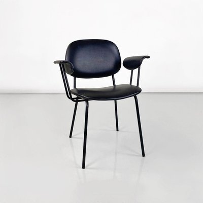 Modern Italian Chair in Metal and Black Leather with Arms, 1960s-GDD-1777396