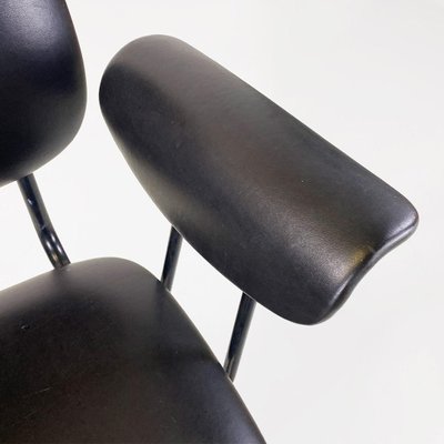 Modern Italian Chair in Metal and Black Leather with Arms, 1960s-GDD-1777396