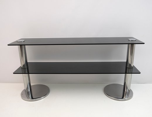 Modern Italian Chromed Steel and Smoked Glass Console, 1970s-FER-1230946