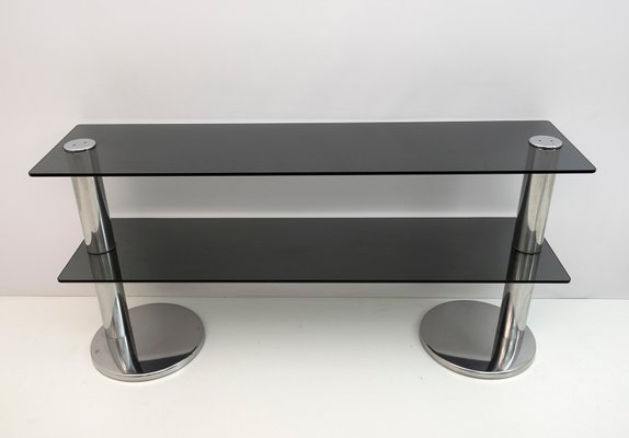 Modern Italian Chromed Steel and Smoked Glass Console, 1970s-FER-1230946