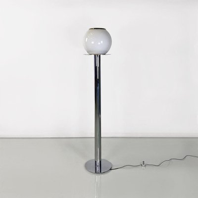 Modern Italian Floor Lamp in Chrome-Plated Steel and Opaline Glass, 1970-GDD-1771643