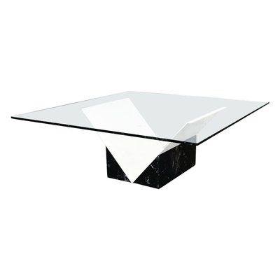 Modern Italian Glass and Black Marquinia Marble Coffee Table, 1980s-GDD-1354961