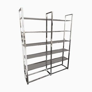 Modern Italian Metal and Smoked Glass Bookcase, 1970s-NMK-1332509