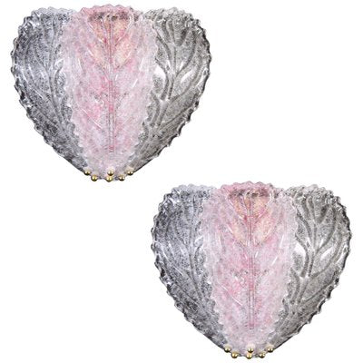 Modern Italian Pink and Clear Murano Glass Leaf Wall Light, 1970s-MBH-1032607