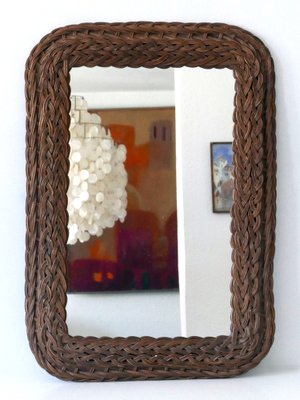 Modern Italian Rattan & Bamboo Rectangular Wall Mirror, 1960s-WPT-1336552