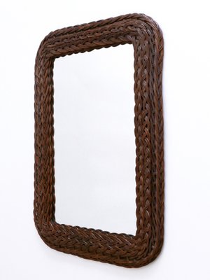 Modern Italian Rattan & Bamboo Rectangular Wall Mirror, 1960s-WPT-1336552