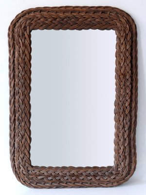 Modern Italian Rattan & Bamboo Rectangular Wall Mirror, 1960s-WPT-1336552