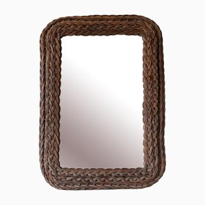 Modern Italian Rattan & Bamboo Rectangular Wall Mirror, 1960s-WPT-1336552