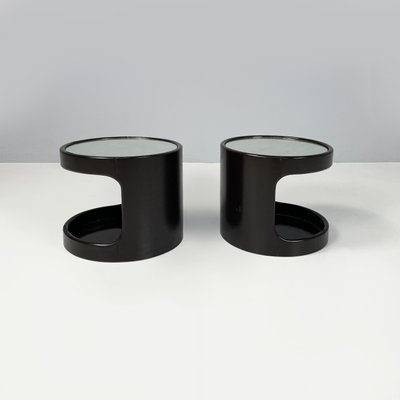 Modern Italian Round Coffee Tables in Dark Brown Wood and Mirror, 1980s, Set of 2-GDD-1803441