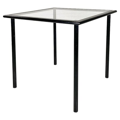 Modern Italian Square Table in Black Metal and Square Glass, 1980s-GDD-1761417