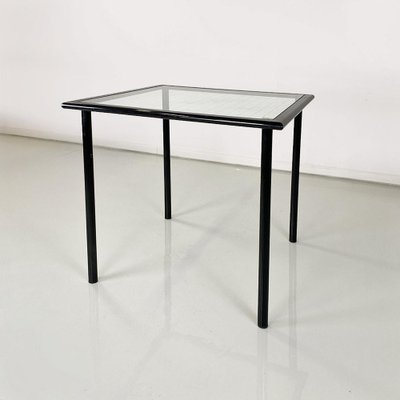 Modern Italian Square Table in Black Metal and Square Glass, 1980s-GDD-1761417