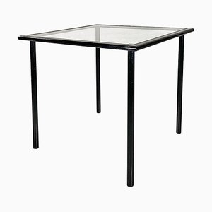 Modern Italian Square Table in Black Metal and Square Glass, 1980s-GDD-1761417