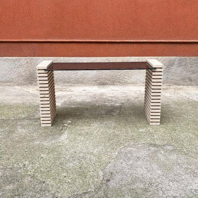 Modern Italian Travertine and Adjustable Smoked Glass Console, 1970s-GDD-1329848