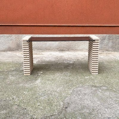 Modern Italian Travertine and Adjustable Smoked Glass Console, 1970s-GDD-1329848