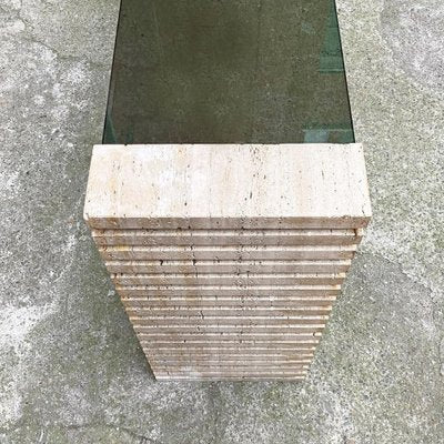 Modern Italian Travertine and Adjustable Smoked Glass Console, 1970s-GDD-1329849