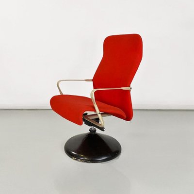 Modern Norwegian Adjustable Armchair Metal in Wood and Red Fabric, 1980s-GDD-1758578