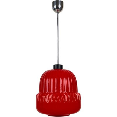 Modern Red Glass Globe Pendant Lamp, 1960s-BAF-763371