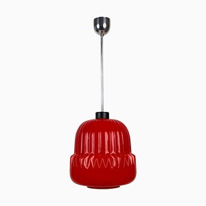 Modern Red Glass Globe Pendant Lamp, 1960s-BAF-763371