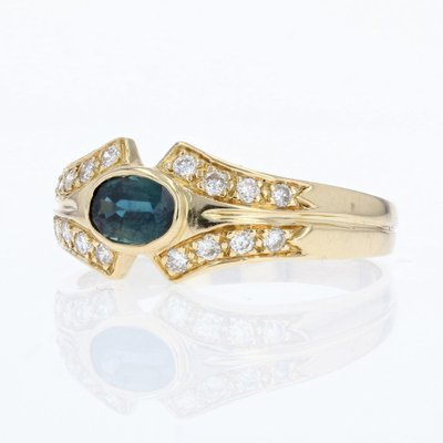 Modern Ring in 18 Karat Yellow Gold with Sapphire and Diamonds-OLU-1315769