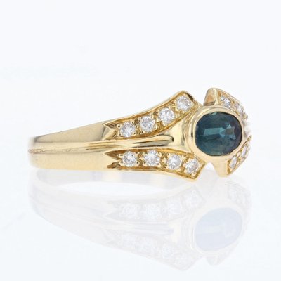 Modern Ring in 18 Karat Yellow Gold with Sapphire and Diamonds-OLU-1315769