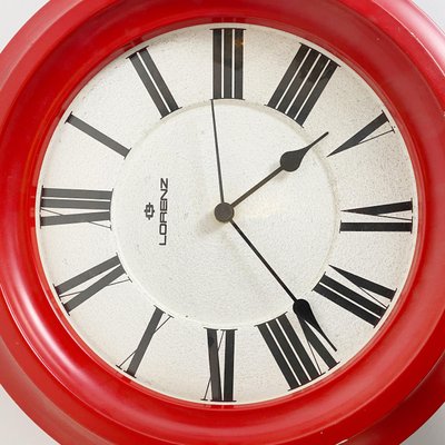 Modern Round Italian Red Wall Clock by Lorenz, 1970s-GDD-1314381