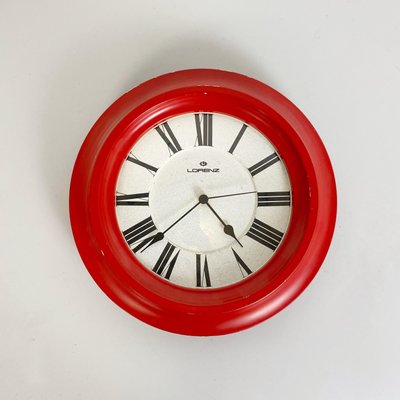 Modern Round Italian Red Wall Clock by Lorenz, 1970s-GDD-1314381