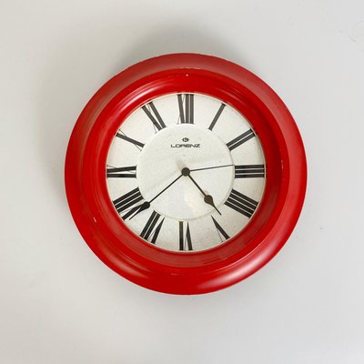 Modern Round Italian Red Wall Clock by Lorenz, 1970s-GDD-1314381