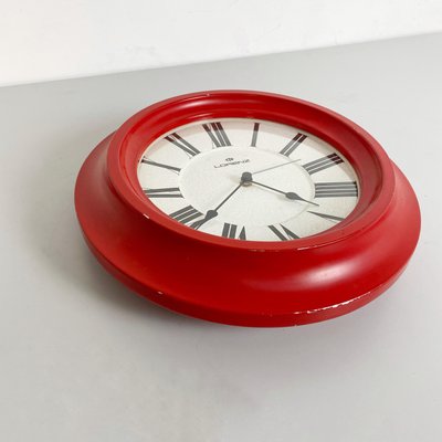 Modern Round Italian Red Wall Clock by Lorenz, 1970s-GDD-1314381